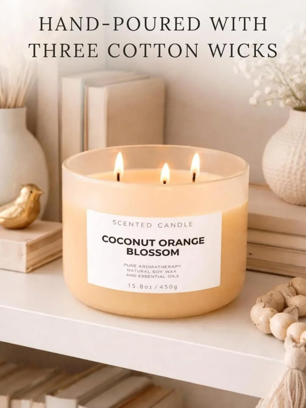 Tropical Coconut Orange Blossom Candle | 3-Wick Soy | Floral Citrus Scent | Long